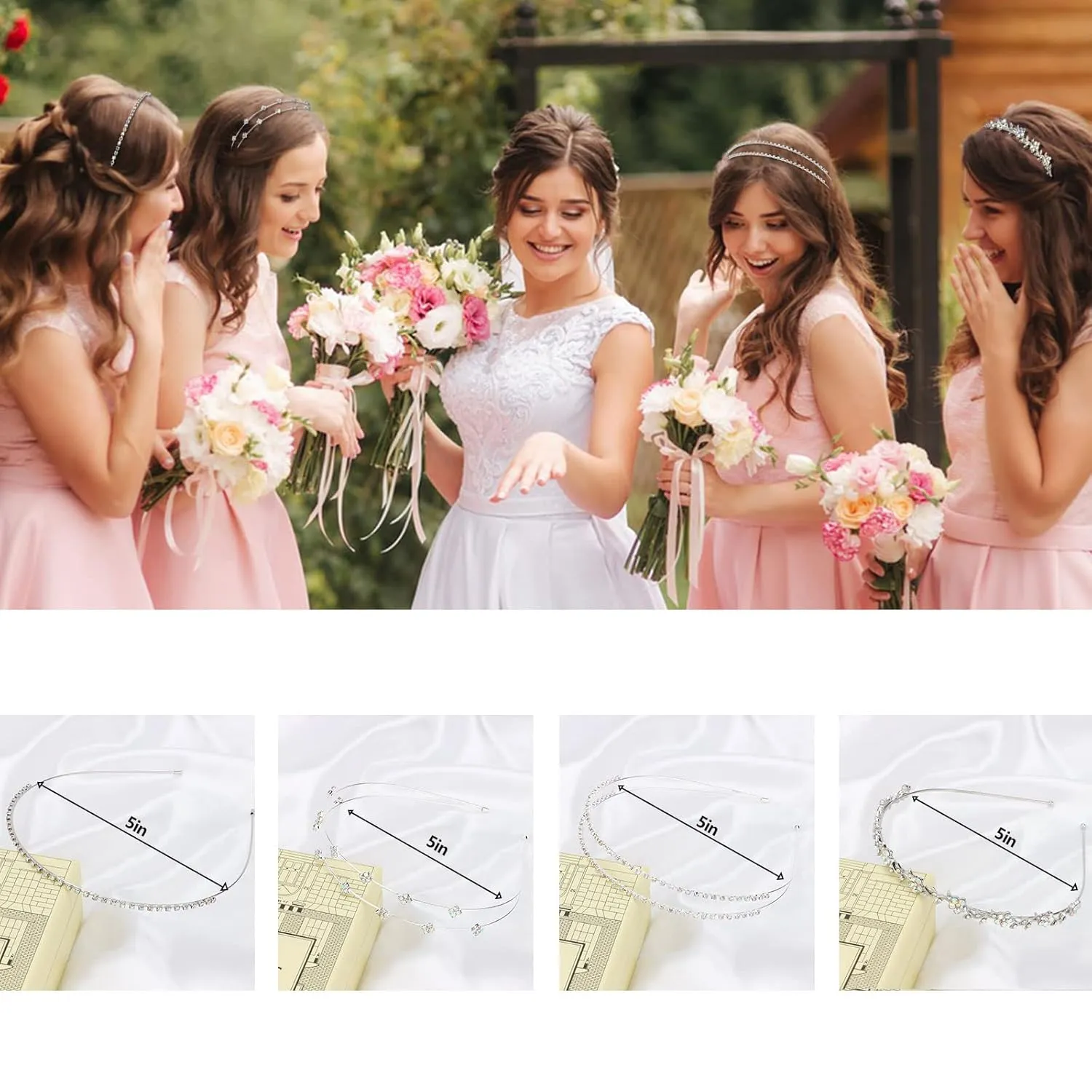 Jaciya Silver Bridal Headband 4 Pieces Rhinestone Headbands AB Crystal Flower Girl Leaves Crown Head Band Tiara Wedding Hair Accessories
