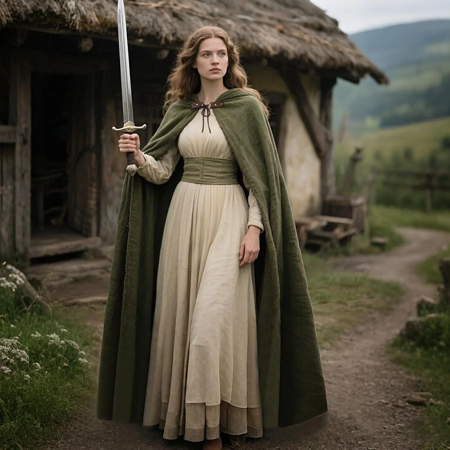 Joukavor Renaissance Hooded Cape Medieval Linen Cloak with Hood for Women Men