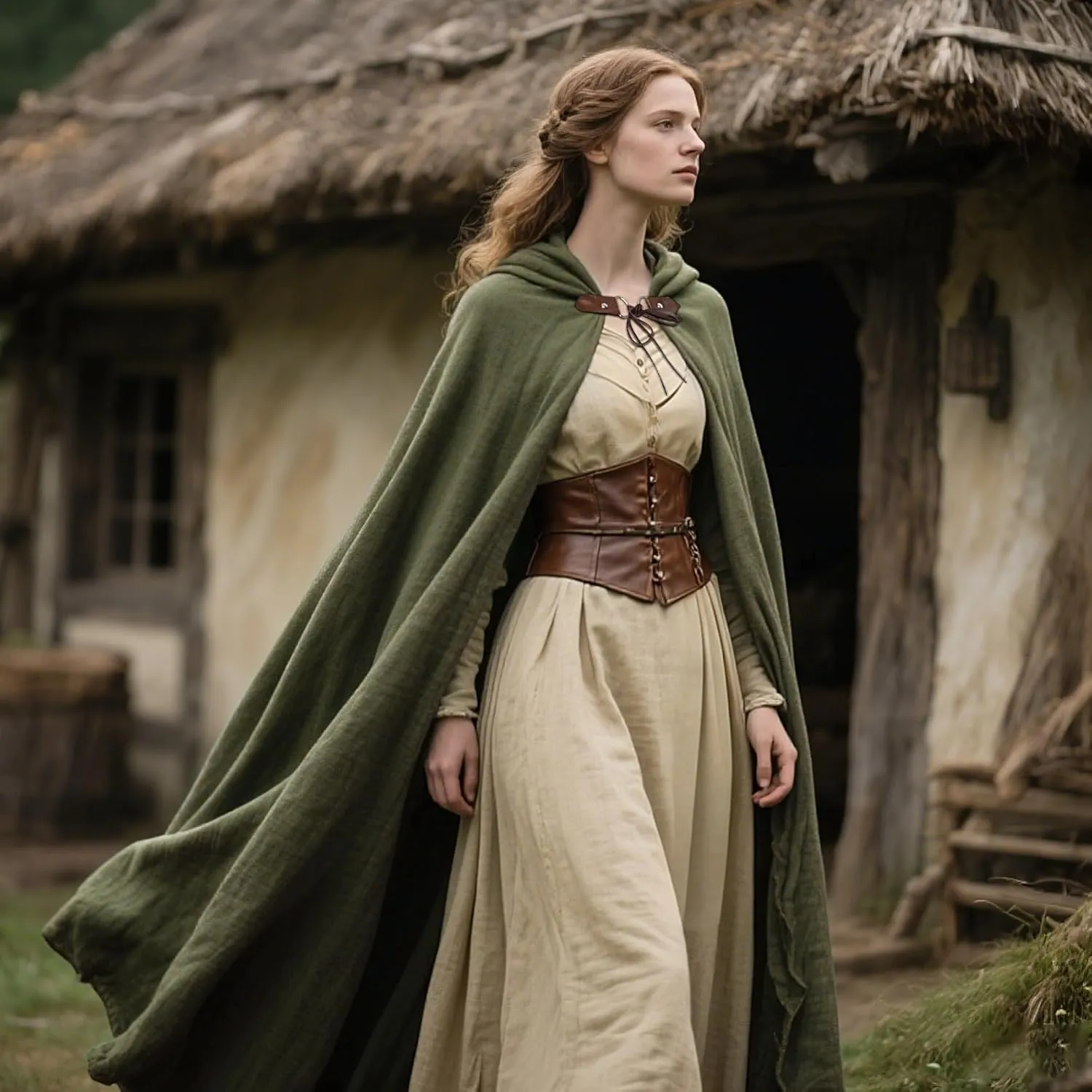 Joukavor Renaissance Hooded Cape Medieval Linen Cloak with Hood for Women Men