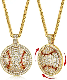 KeyStyle Bling Sports Necklace for Men Teen, Spinner Pendant for Athletes (Baseball Soccer Basketball Football Pendant)