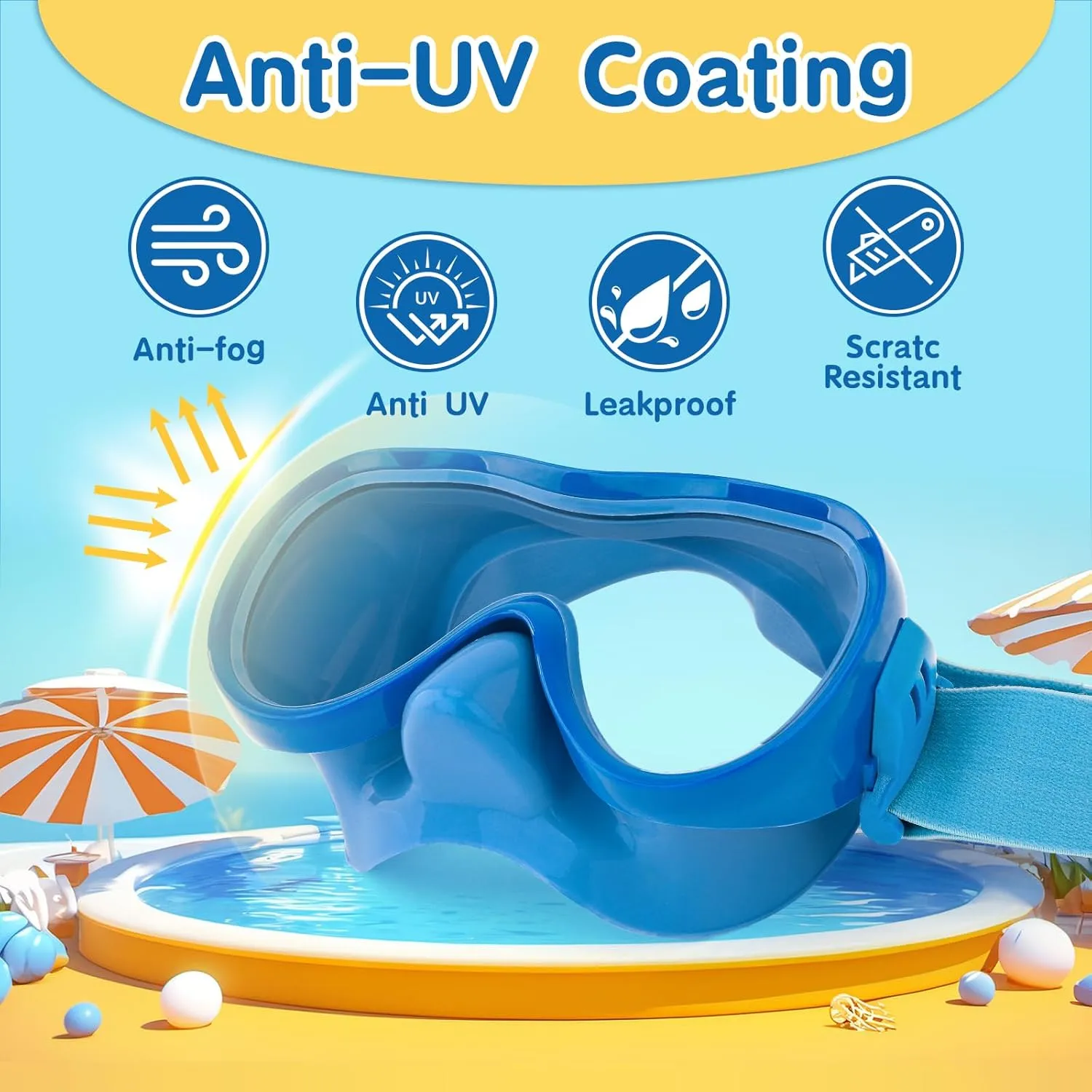 Kids Swim Goggles, Snorkel Mask Diving Mask Swimming Goggles with Nose Cover and Wide Elastic Straps Cover with Mesh Bag & Ear Plugs