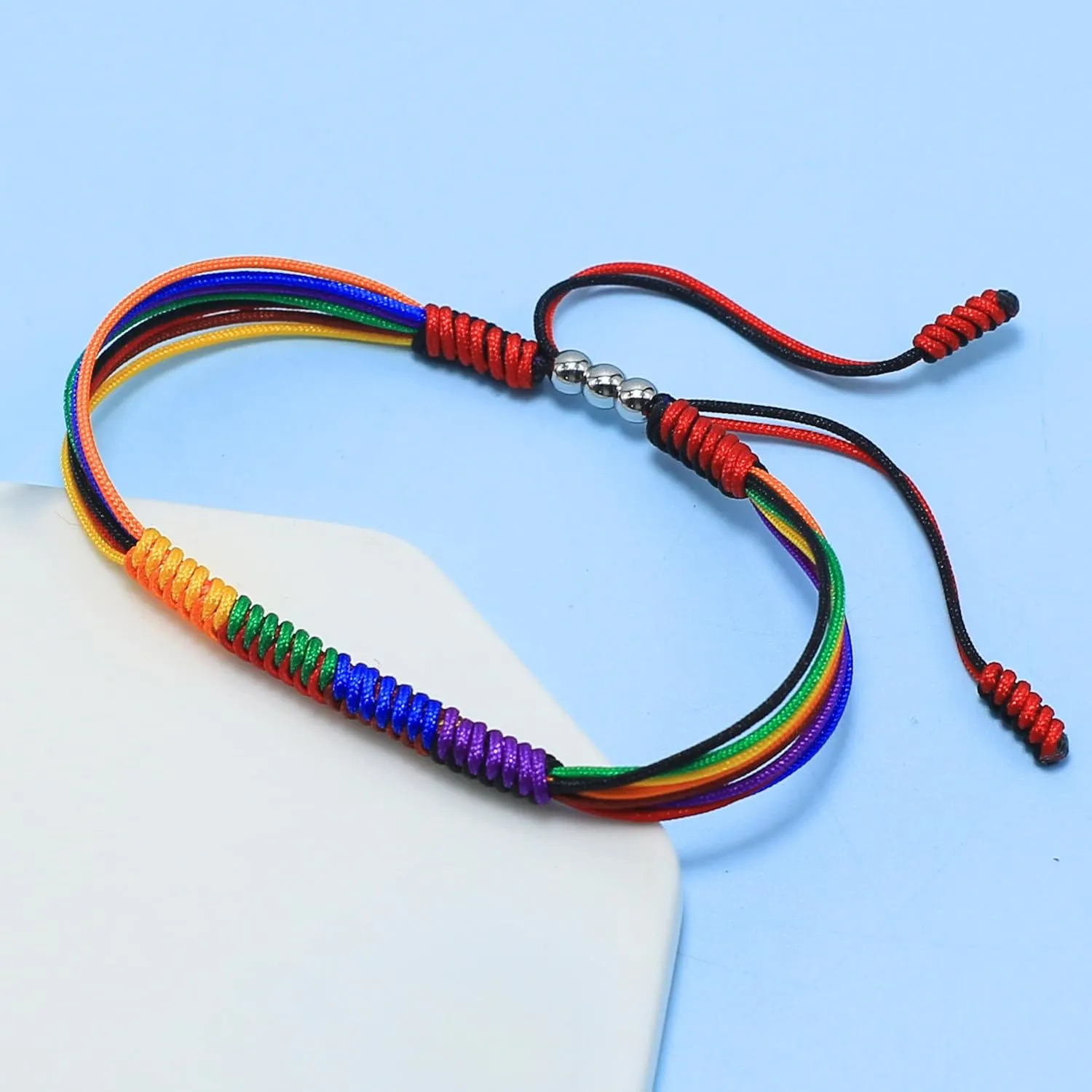 LAMIBEE LGBTQ String Bracelet, LGBTQ Pride Things Stuff Gifts, LGBTQ  Surfer Style Wrist Wrap Bracelet, Amulet and Boho Rope Bracelet Bangles for Women Men (LGBTQ Pride)