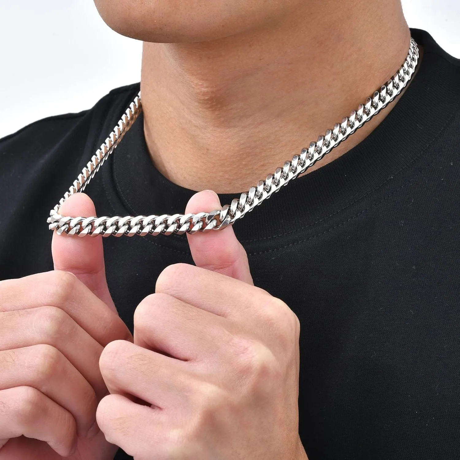 MEALGUET Curb Chain Necklace Gifts for Boys - Men's Cool Hip Hop 8mm Stainless Steel Cuban Link Chain Necklace for Men, Mens Jewelry Gifts for Boys Boyfriend Son Dad Graduation Father's Day,22 Inches
