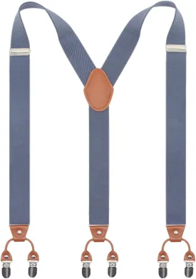 Mens Y-Shaped Heavy Duty Suspenders  6 Metal Clips, Elastic Straps