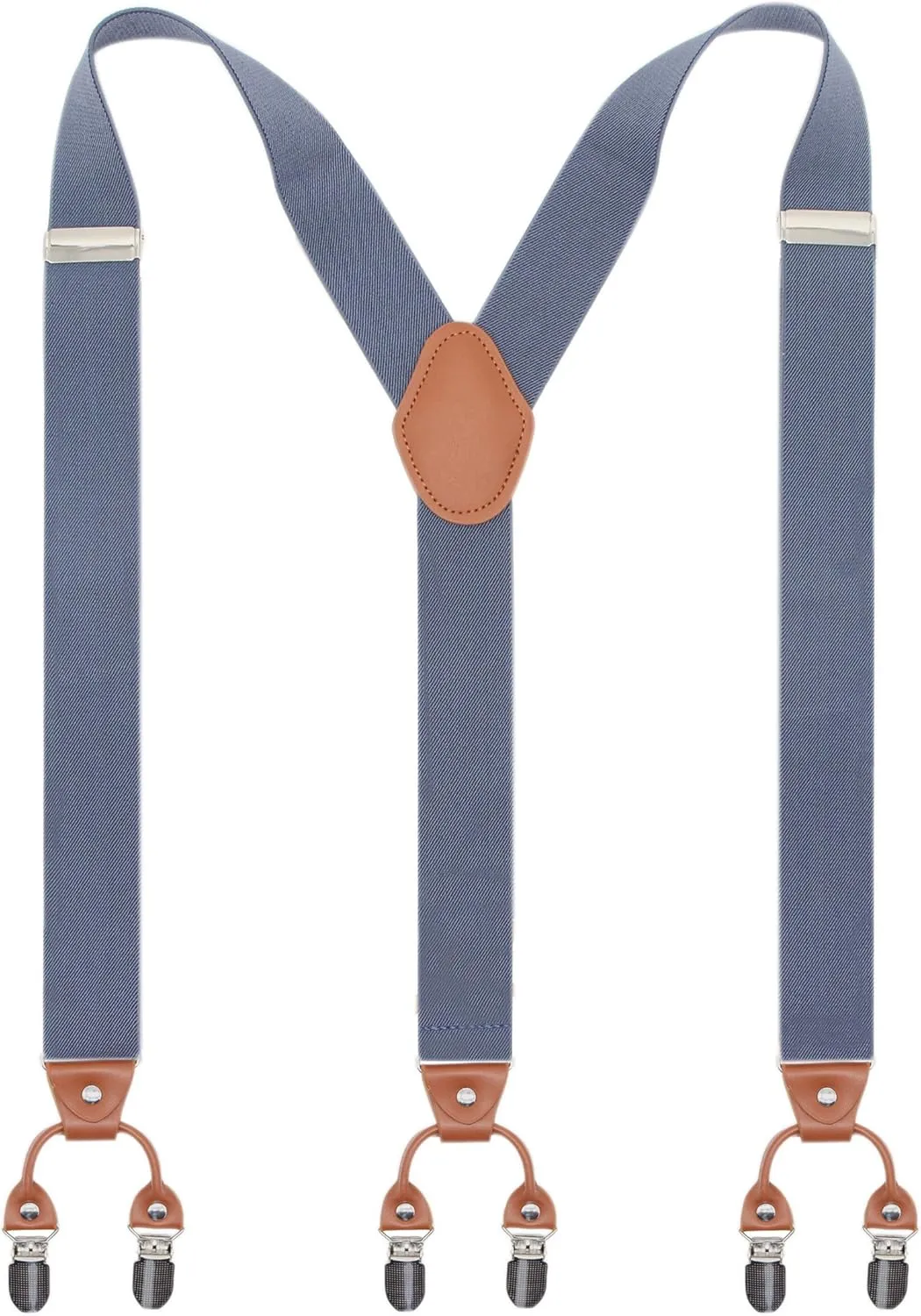 Mens Y-Shaped Heavy Duty Suspenders  6 Metal Clips, Elastic Straps