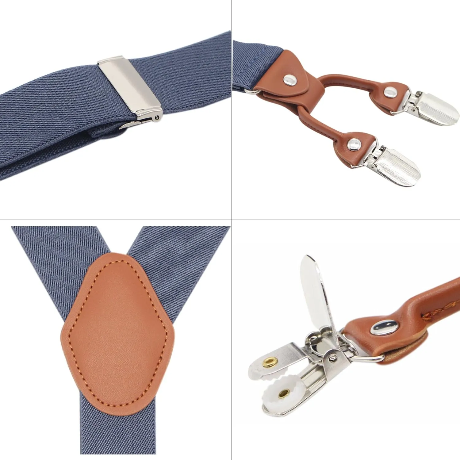 Mens Y-Shaped Heavy Duty Suspenders  6 Metal Clips, Elastic Straps