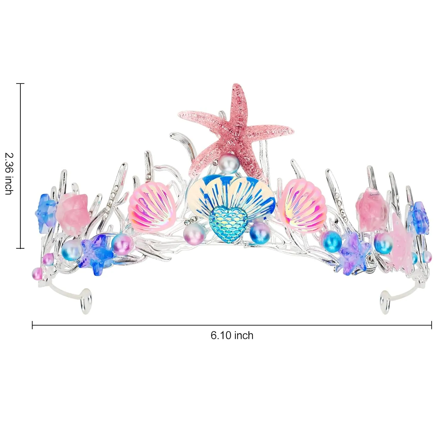 Mermaid Tiara for Women Pearl Mermaid Crown Adult Mermaid Headband Hair Accessories Costume women Mermaid Purple Blue Pink Tiaras Seashell Starfish Fish Tail