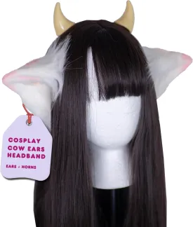 MOEFLAVOR Anime Plush Cow Ears Fur Headband with Devil Horns | Matches Any Kawaii Lingerie Costume for Sexy Cosplay