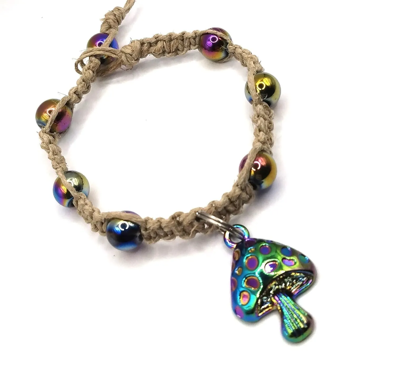 Mushroom Hemp Bracelet (Purple on Tan Brown)