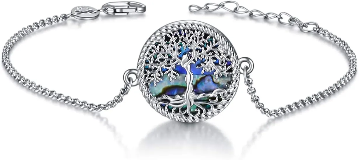 ONEFINITY Tree of Life Anklet Sterling Silver Abalone Shell/Blue Opal/Crystal Tree of Life Ankle Bracelet Tree Jewelry for Women Girls Gifts