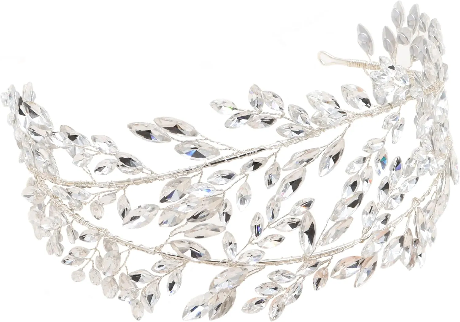 Oriamour Crystal Bridal Headbands Silver Leaf Tiara Headband for Women Wedding Headpices for Women Hair Accessories