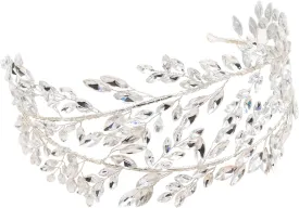 Oriamour Crystal Bridal Headbands Silver Leaf Tiara Headband for Women Wedding Headpices for Women Hair Accessories