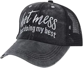 Ponytail Hat Women Mesh High Baseball Cap Distressed Messy Bun Trucker Hat Pony Cap Hot hat