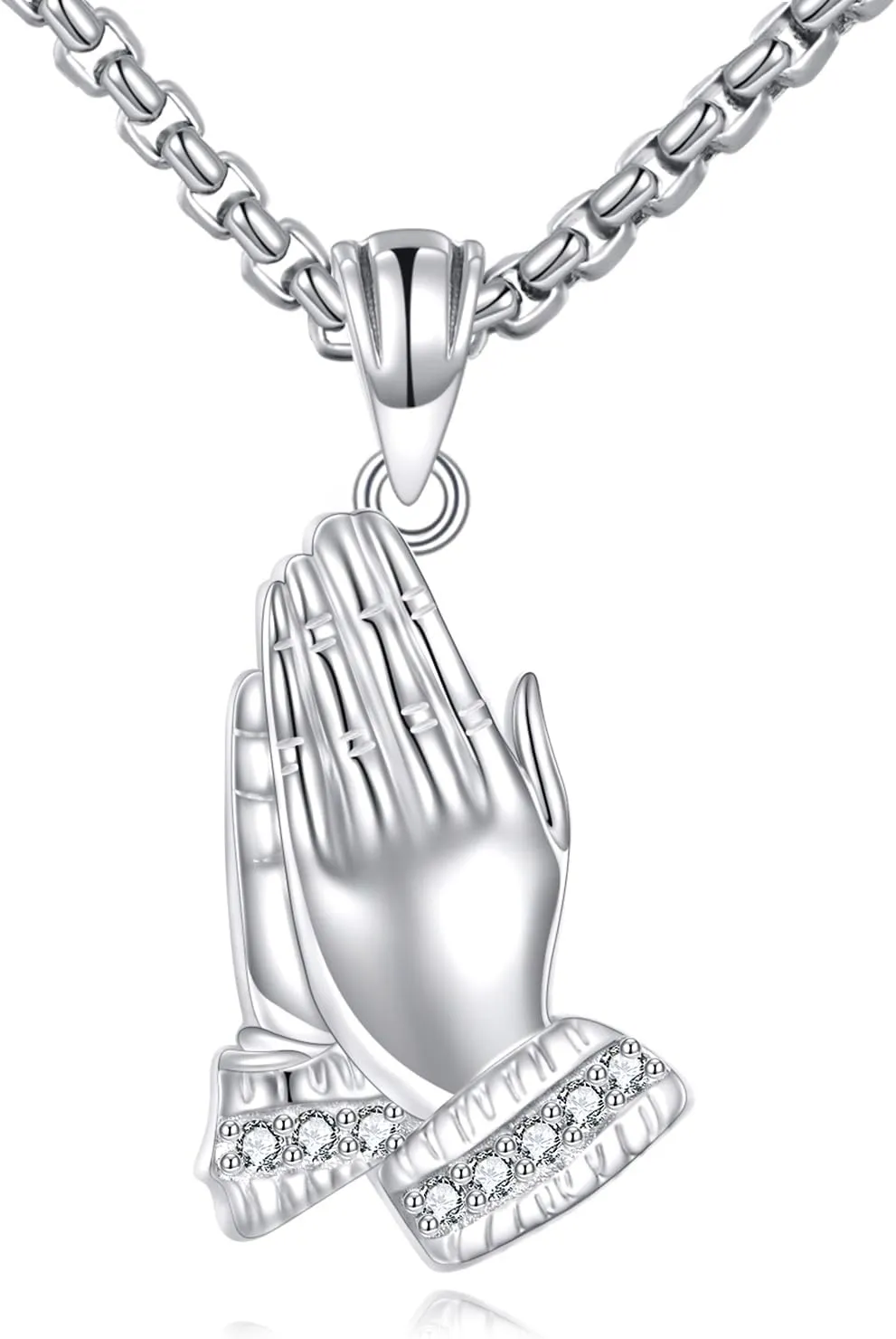 Praying Hands Necklace for Men Women Sterling Silver Gifts Serenity Prayer Hands Necklace Jewelry