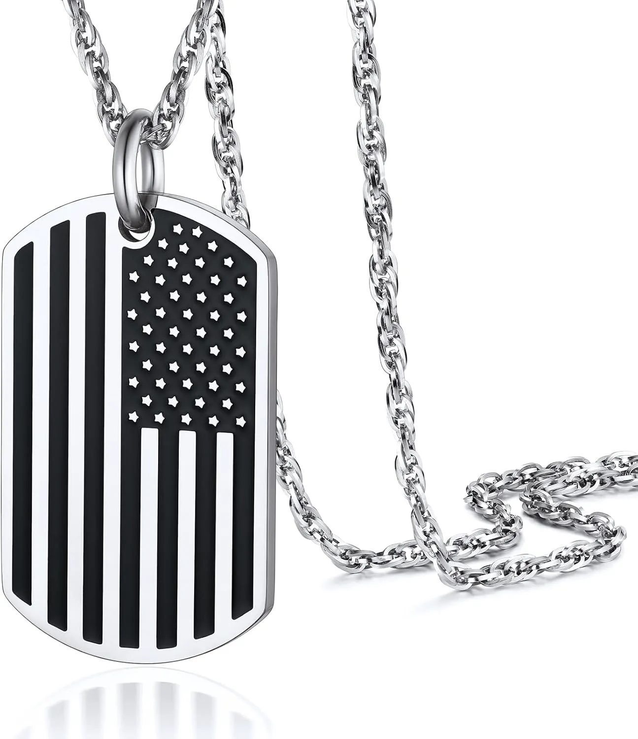 PROSTEEL American Flag Necklace for Men, USA Flag Eagle/Cross Pendant, Stainless Steel Dog Tag Necklace, US Patriotic Jewelry, 22"-24" Adjustable, Come with Box
