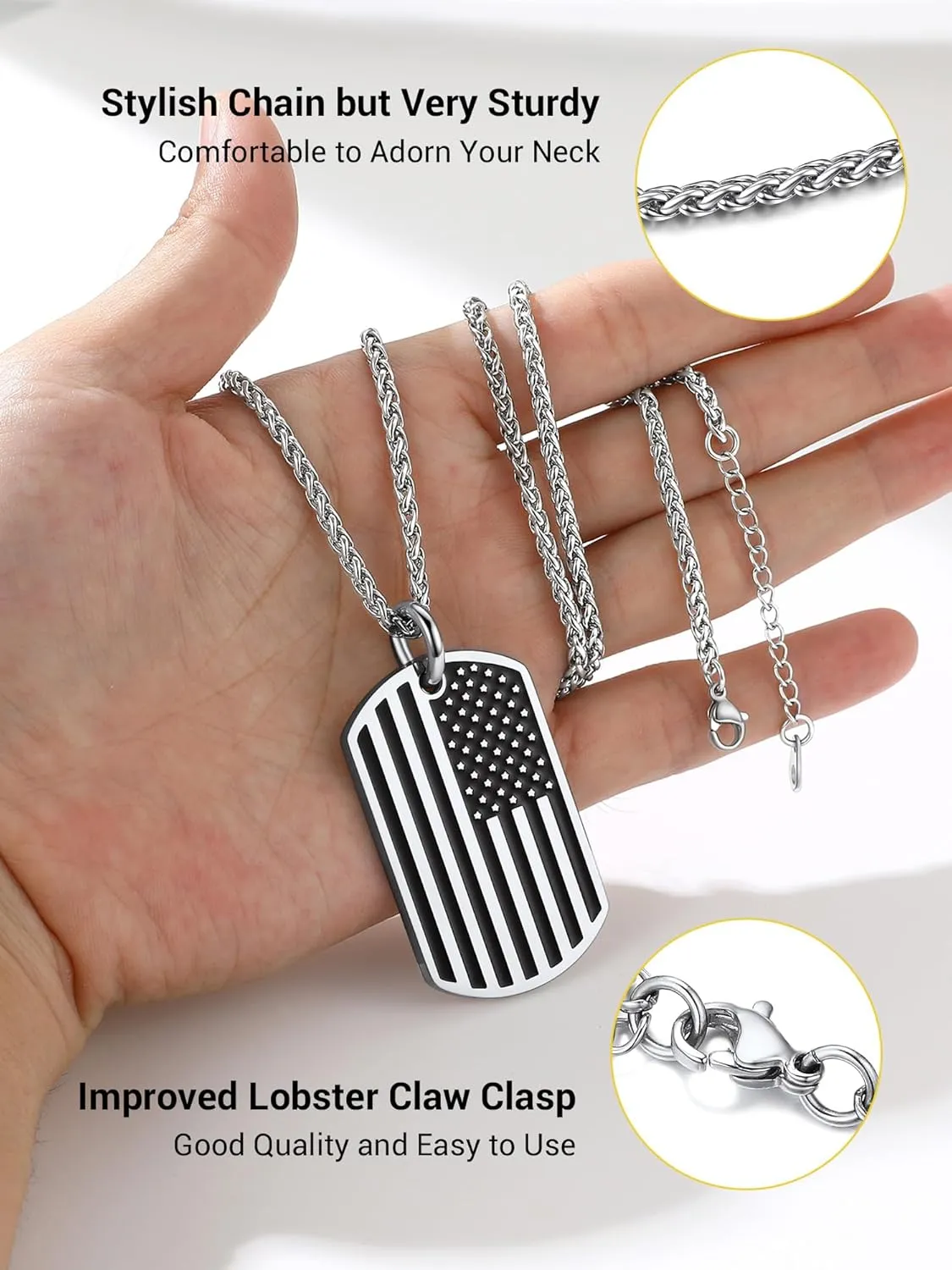 PROSTEEL American Flag Necklace for Men, USA Flag Eagle/Cross Pendant, Stainless Steel Dog Tag Necklace, US Patriotic Jewelry, 22"-24" Adjustable, Come with Box