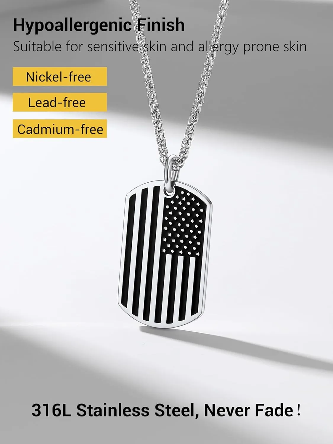 PROSTEEL American Flag Necklace for Men, USA Flag Eagle/Cross Pendant, Stainless Steel Dog Tag Necklace, US Patriotic Jewelry, 22"-24" Adjustable, Come with Box