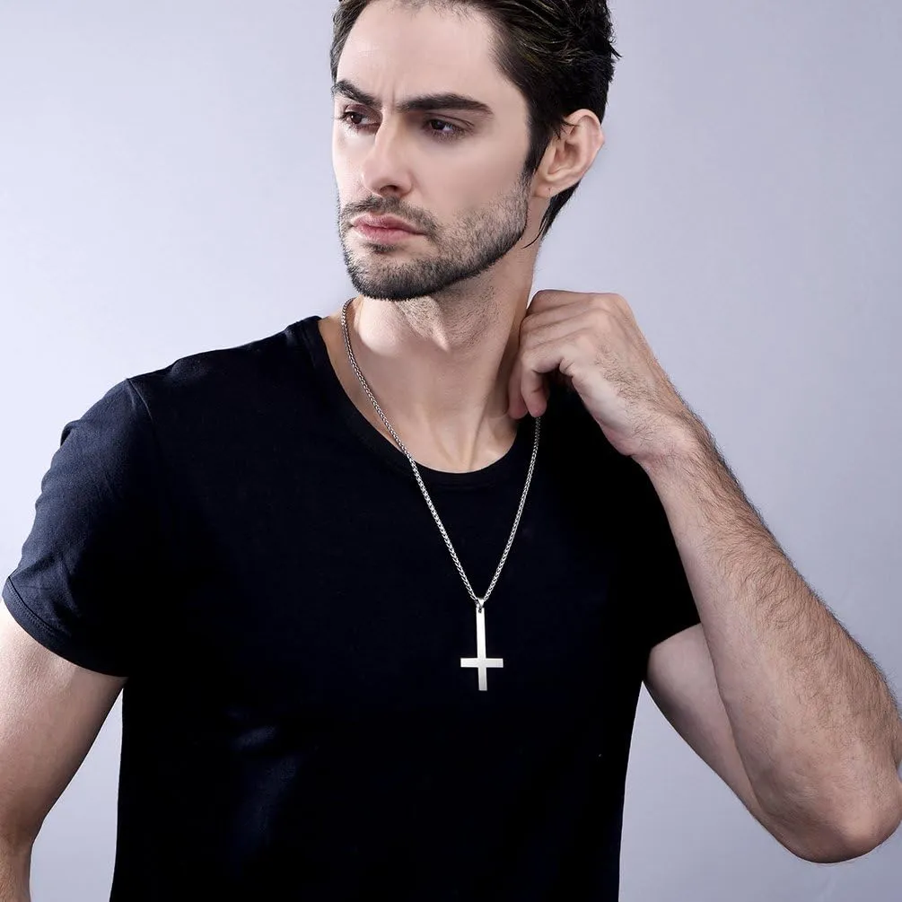 PROSTEEL Satanic Jewelry Upside Down Cross Necklace for Men Women, 316L Stainless Steel/925 Sterling Silver Inverted Cross/Leviathan Cross Pendant, Gothic Occult Necklace 22"-24" Adjustable