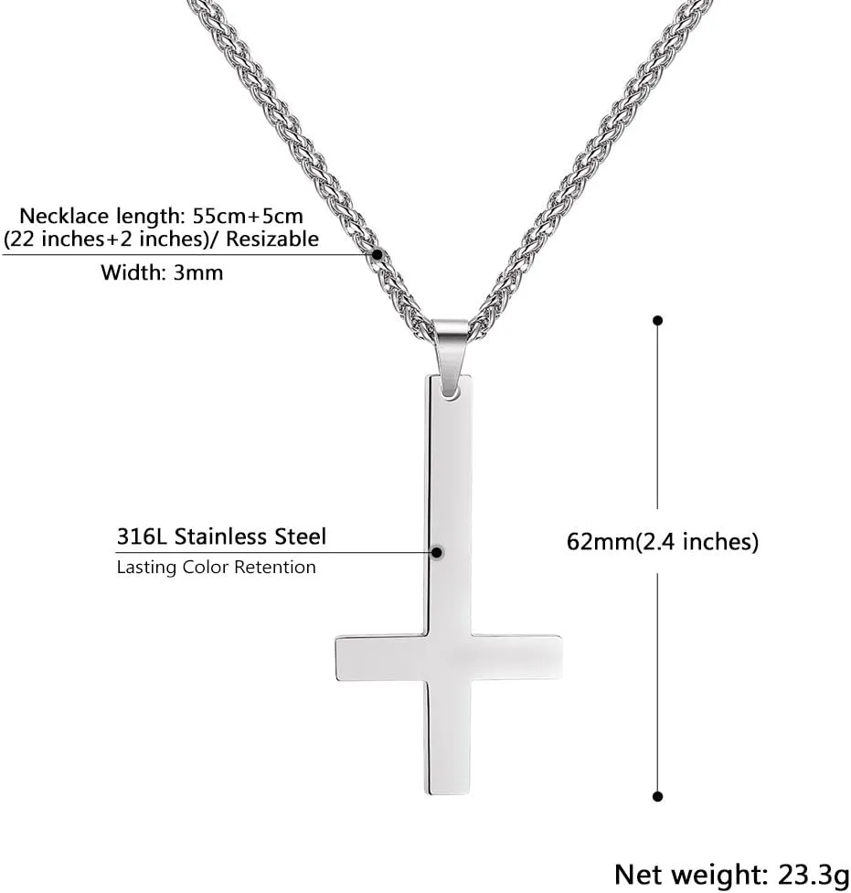 PROSTEEL Satanic Jewelry Upside Down Cross Necklace for Men Women, 316L Stainless Steel/925 Sterling Silver Inverted Cross/Leviathan Cross Pendant, Gothic Occult Necklace 22"-24" Adjustable