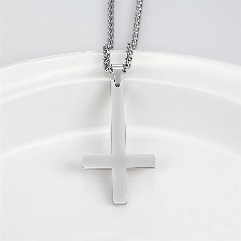 PROSTEEL Satanic Jewelry Upside Down Cross Necklace for Men Women, 316L Stainless Steel/925 Sterling Silver Inverted Cross/Leviathan Cross Pendant, Gothic Occult Necklace 22"-24" Adjustable