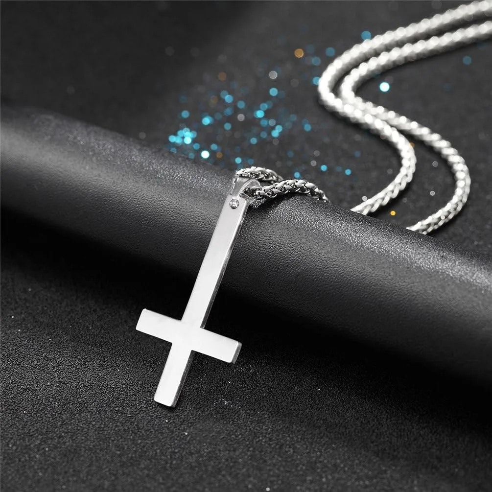 PROSTEEL Satanic Jewelry Upside Down Cross Necklace for Men Women, 316L Stainless Steel/925 Sterling Silver Inverted Cross/Leviathan Cross Pendant, Gothic Occult Necklace 22"-24" Adjustable