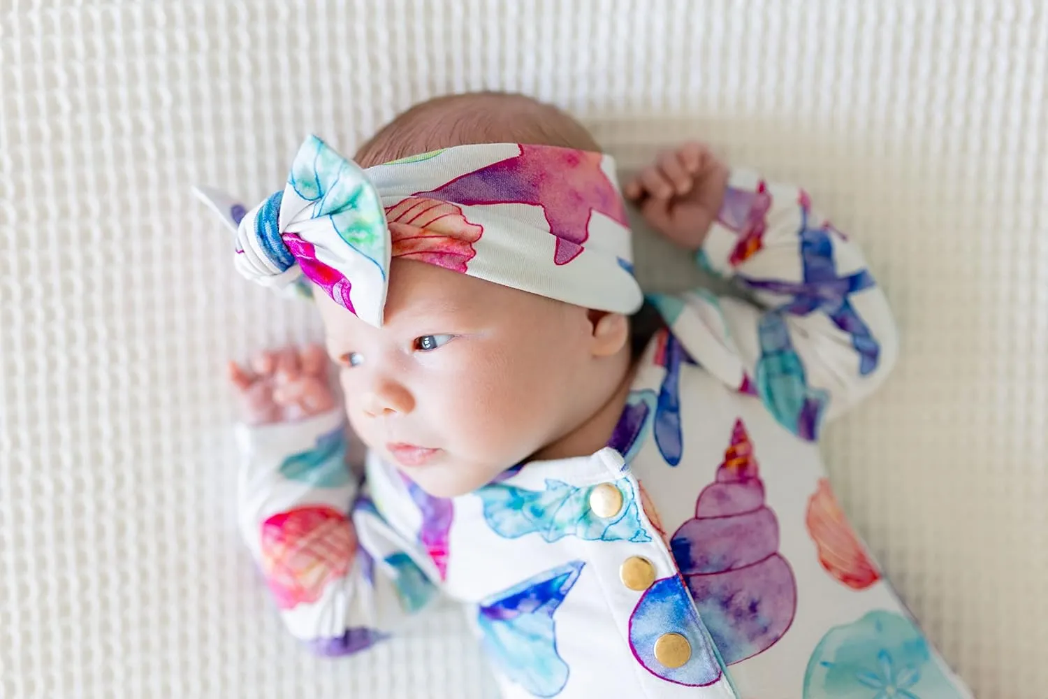Seashell Ultra Soft Newborn Headband Bow, Viscose from Bamboo with Spandex Stretchy Material