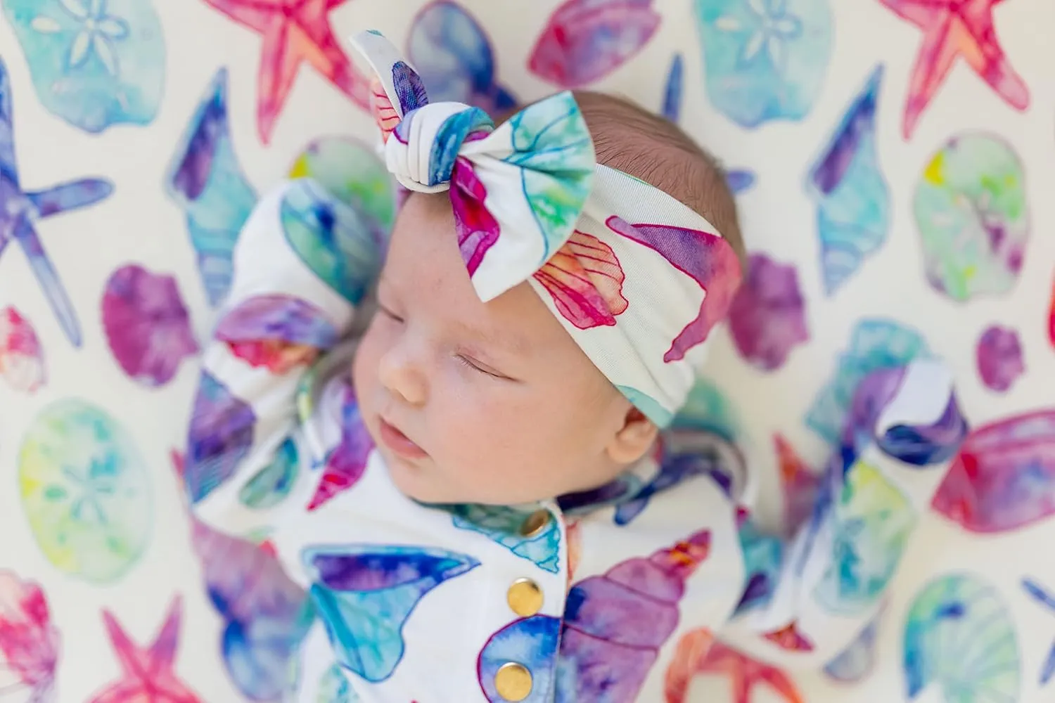 Seashell Ultra Soft Newborn Headband Bow, Viscose from Bamboo with Spandex Stretchy Material