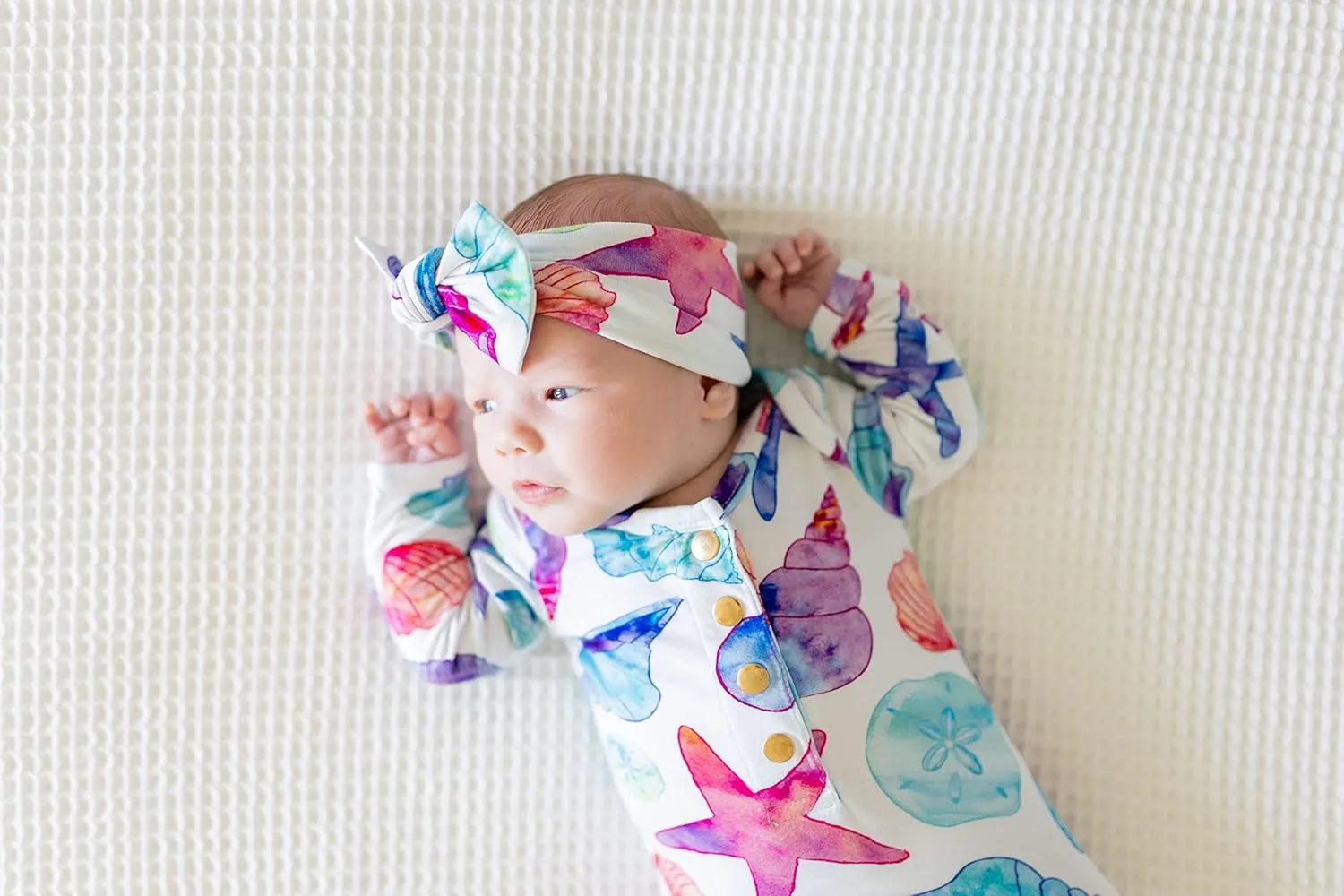 Seashell Ultra Soft Newborn Headband Bow, Viscose from Bamboo with Spandex Stretchy Material