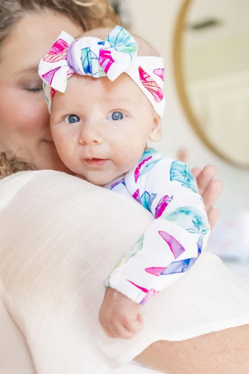 Seashell Ultra Soft Newborn Headband Bow, Viscose from Bamboo with Spandex Stretchy Material