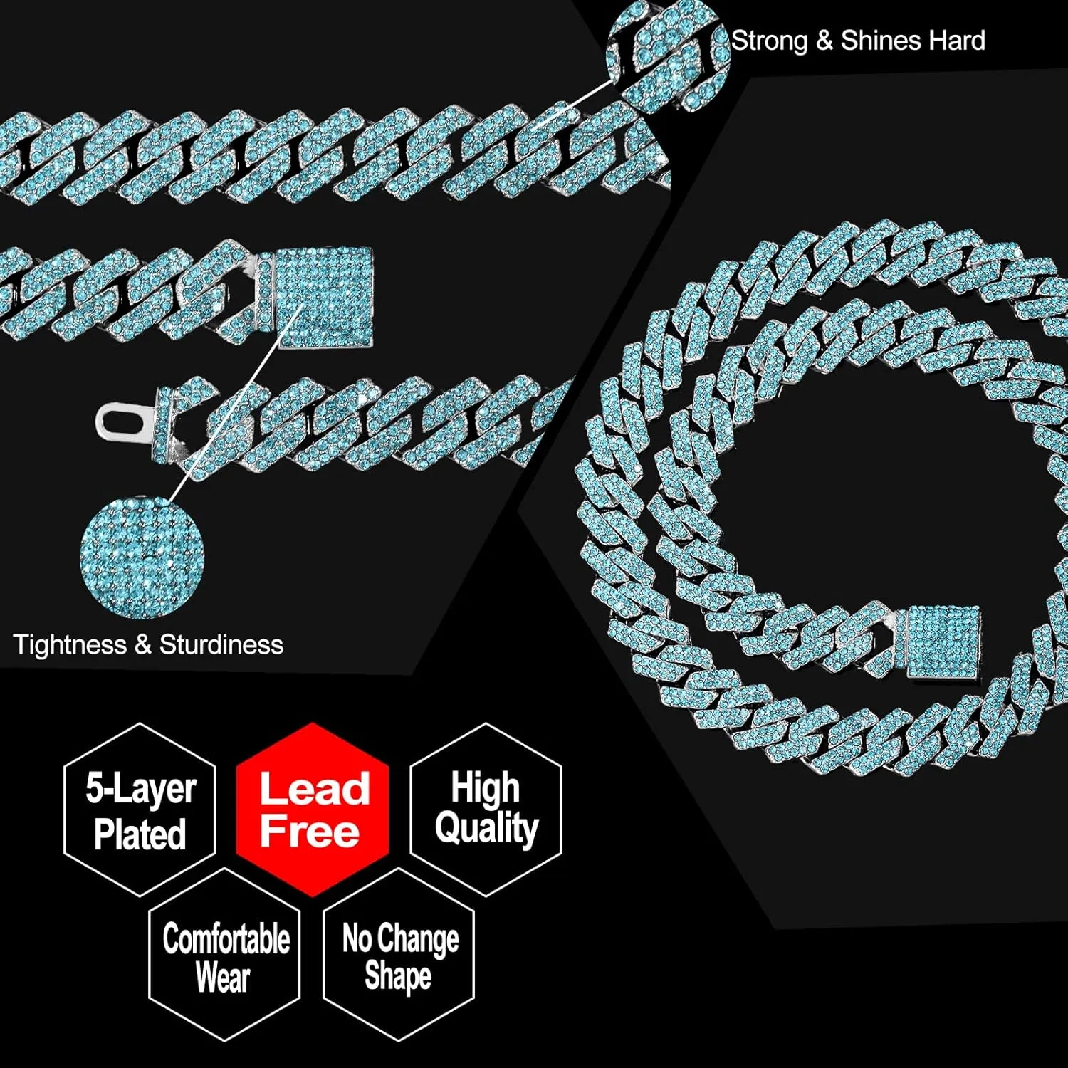 Silver Plated Bling Miami Cuban Link Chain for Men Women Iced Out Miami Cuban Necklace Diamond Chain for Men 14mm Colorful Hip Hop Jewelry