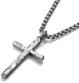 Small Cross Necklace for Men Silver Cross Pendant with Stainless Steel Box Chain | Mens Sterling Silver Crucifix Necklaces Jewelry for Fianc?? Husbands Birthdays 22 Inches