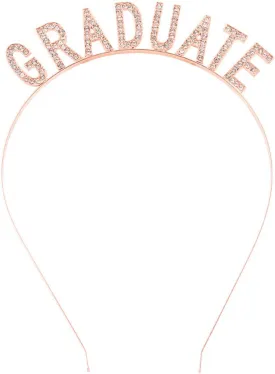 Soochat Rhinestone Graduation Headband Graduate Letter Hairband Grad Headband Crown Tiara for Women Girls Graduation Party Decorations Supplies (Rose Gold)