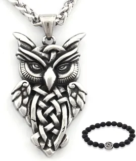 Stainless Steel Irish Celtic Owl Pendant Necklace Celtic Knot Amulet Jewelry