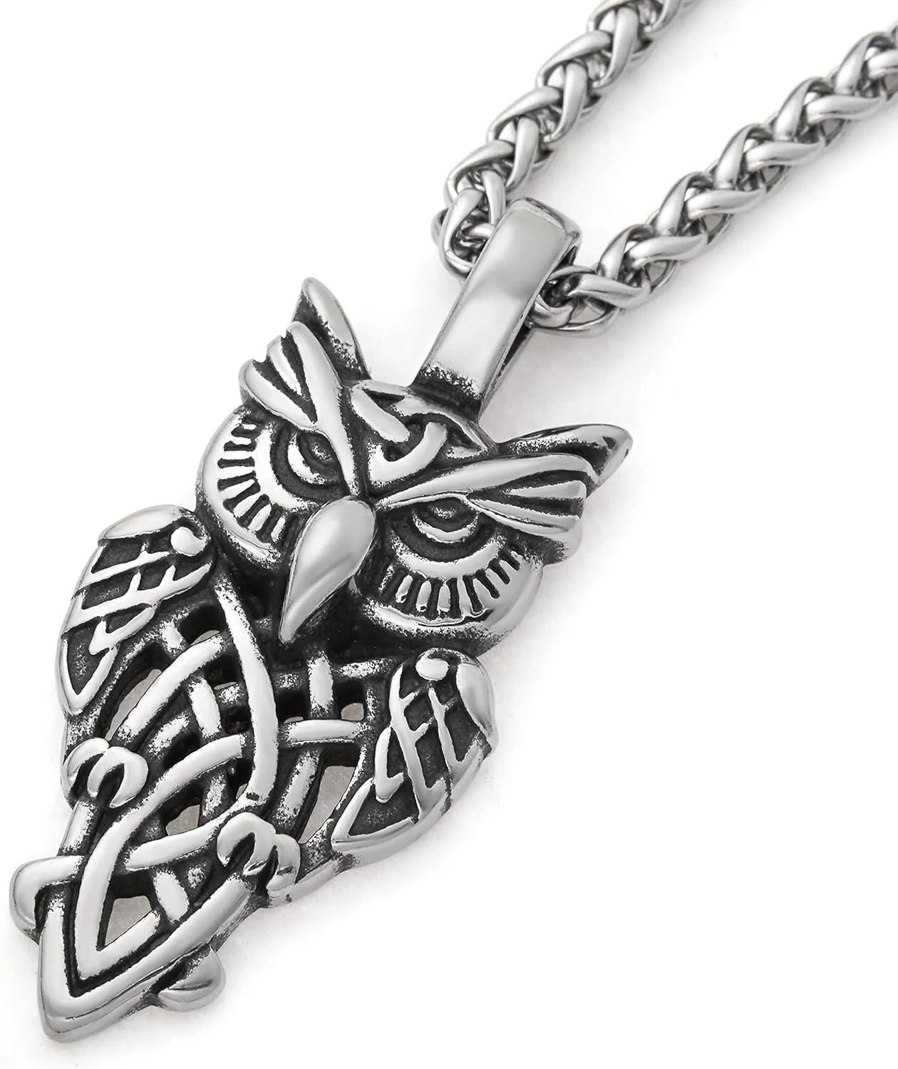 Stainless Steel Irish Celtic Owl Pendant Necklace Celtic Knot Amulet Jewelry