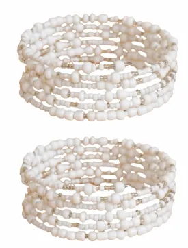 TEMBO AFRICA Set of 2 Handmade Beaded Bracelets for Women - Wrap Bracelets - Boho Jewelry Gifts - White