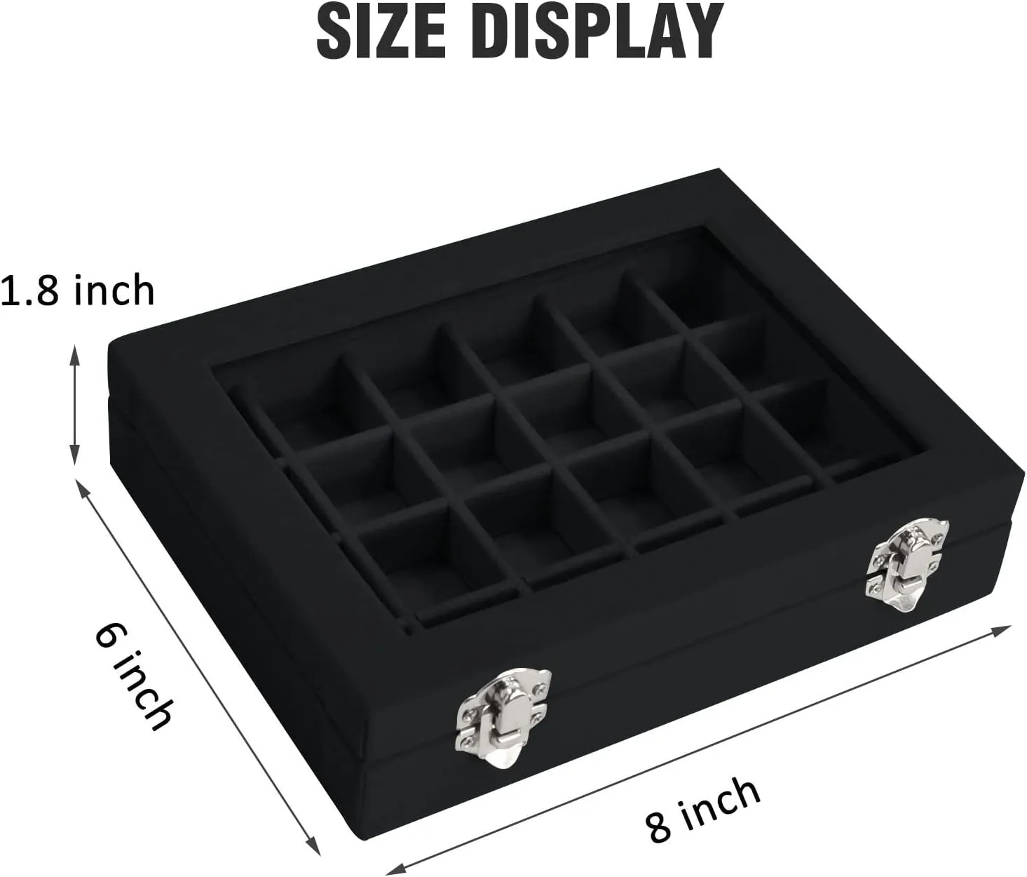 Velvet Jewelry Box 24 Grid Jewelry Ring Display Organiser Box Tray Holder Earrings Storage Case for Girls Wife Mom Women (Black)