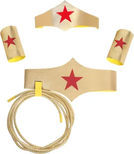 Woman of Wonder Star Costume Accessories, Woman of Hero Cosplay Set: Gold Tiara, Belt with Lasso, wrist band