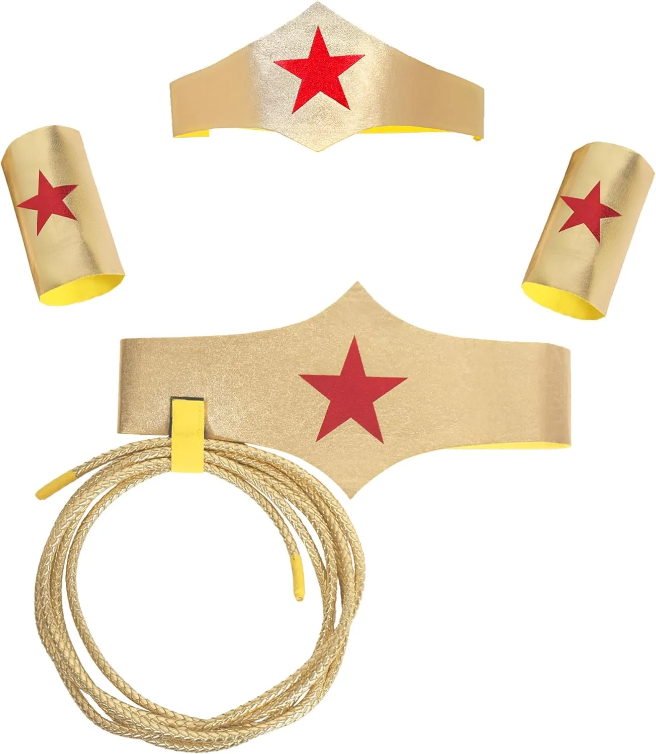 Woman of Wonder Star Costume Accessories, Woman of Hero Cosplay Set: Gold Tiara, Belt with Lasso, wrist band