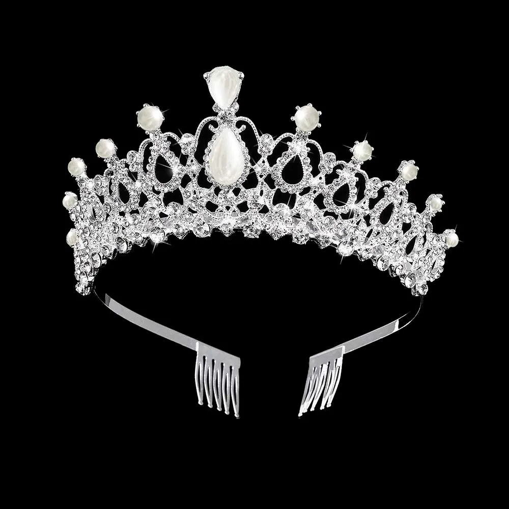 Women Tiara with Comb - Pearl Crystal Crown for Bridal Queen Princess Girls at Wedding Birthday Pageant (Silver)