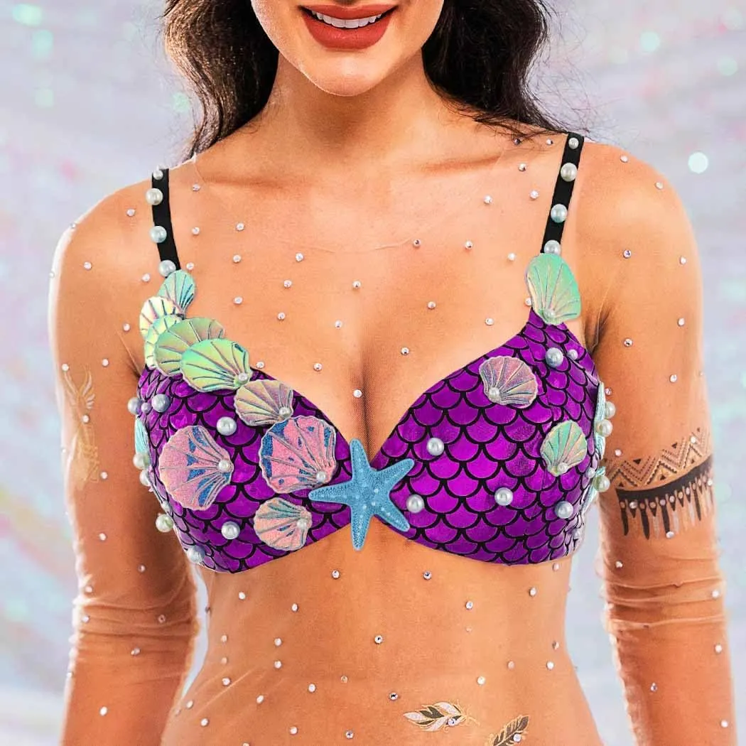 Zoestar Seashell Bra Top Mermaid Bikini Top Summer Beach Bra for Women
